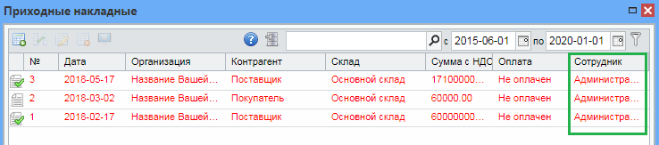 список документов сотрудник